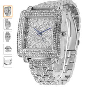 EXCLUSIVECB LUXURY SILVER TONED DETAILED BLING UNISEX WATCH